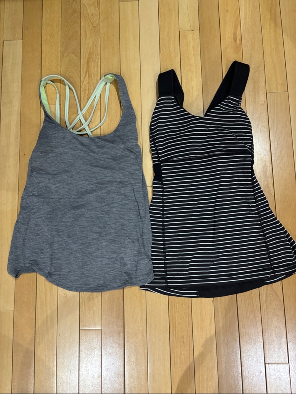 Two Women's lululemon Athletic Tank Tops - Gray & Black/Striped